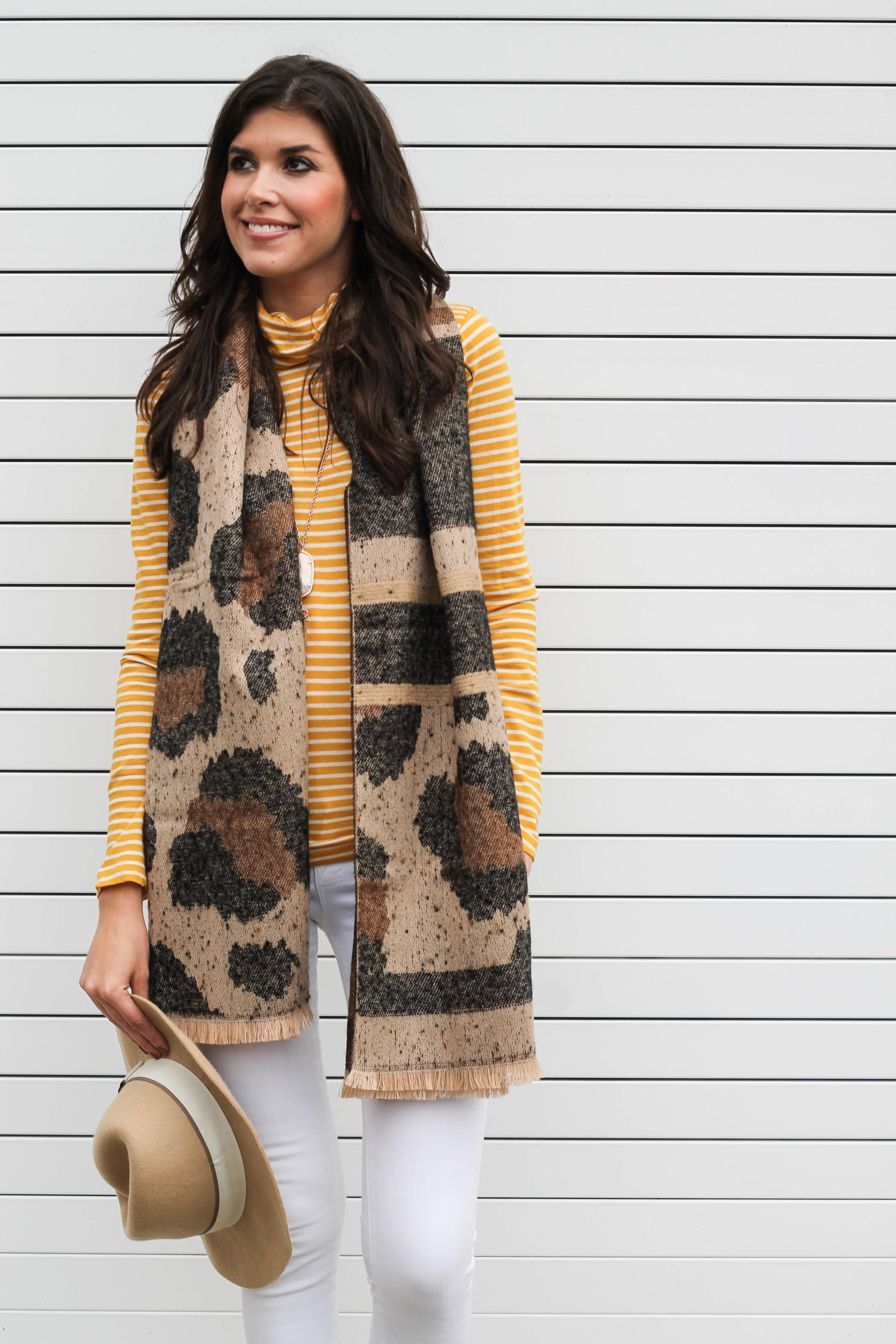 Striped Turtleneck and Leopard Scarf